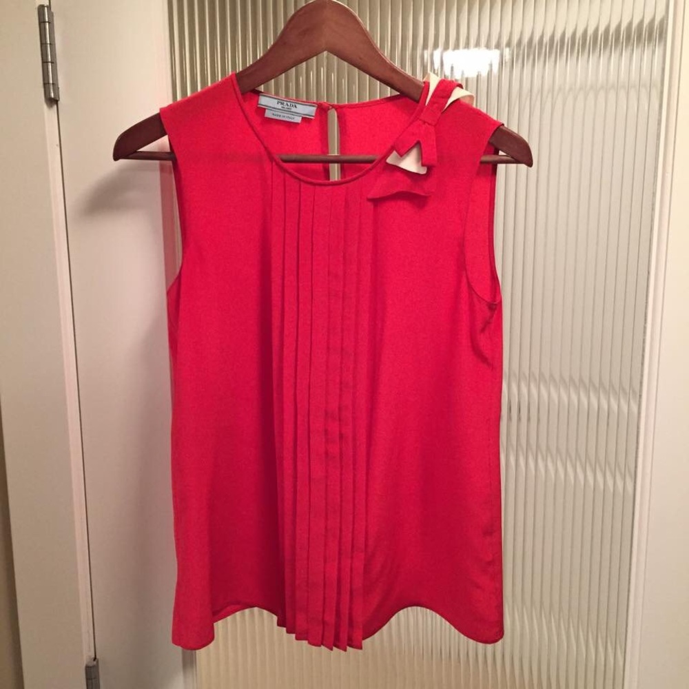 Prada Red Silk Bow Blouse
